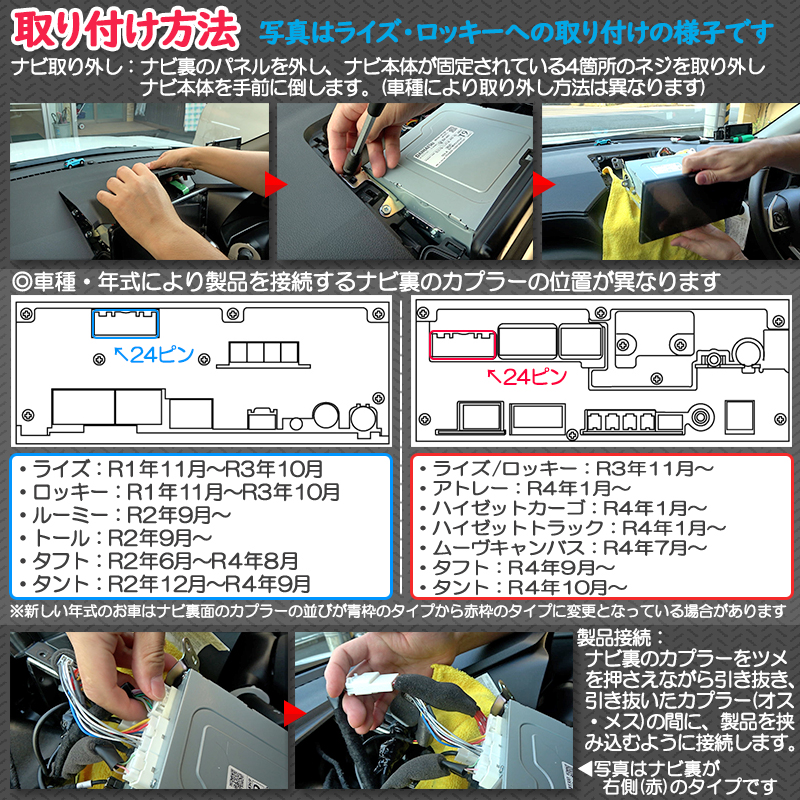 ダイハツ/トヨタ純正メーカーオプションナビ ディスプレイオーディオ対応TVキャンセラー ・ライズ・ロッキー ・ルーミー・タフト・トール・タント(カスタム)・新型アトレー・ハイゼットカーゴ・ハイゼットトラック対応