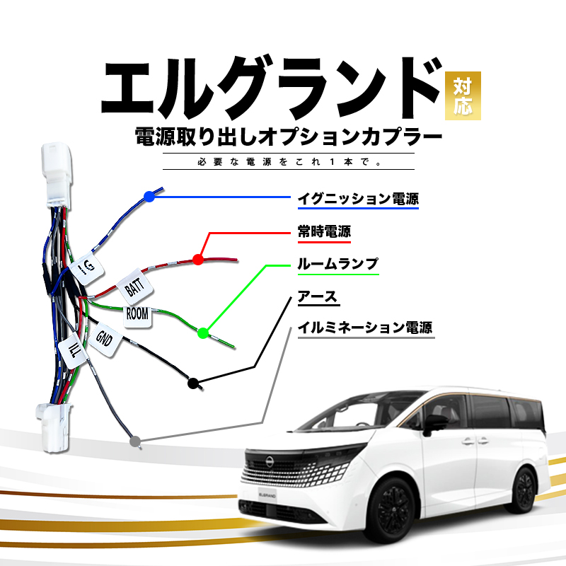 NISSAN ELGRAND エルグランド 6AA-NE53 R8年7月~ 対応 電源取り出しオプションカプラー I字タップ付属 分岐型