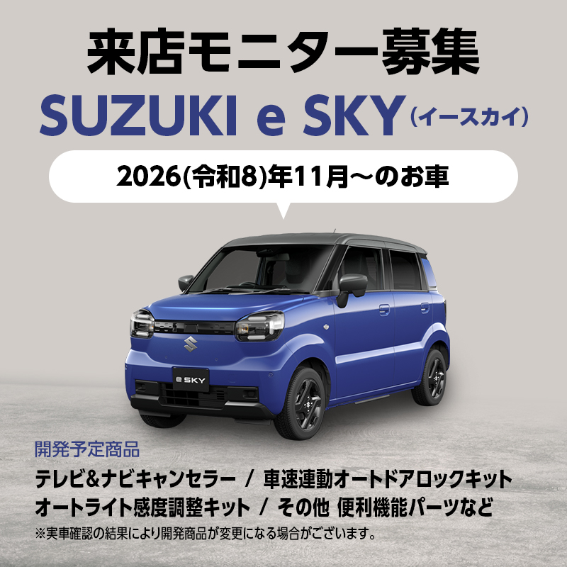 【来店開発モニター募集】 SUZUKI e SKY　テレビ＆ナビキャンセラー 車速連動ドアロックキット オートライト感度調整 キットなど
