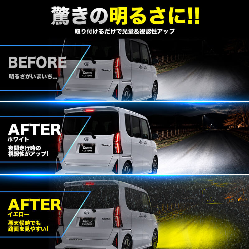 ダイハツ タントカスタム RS  対応 LEDフォグランプ ビフォーアフター