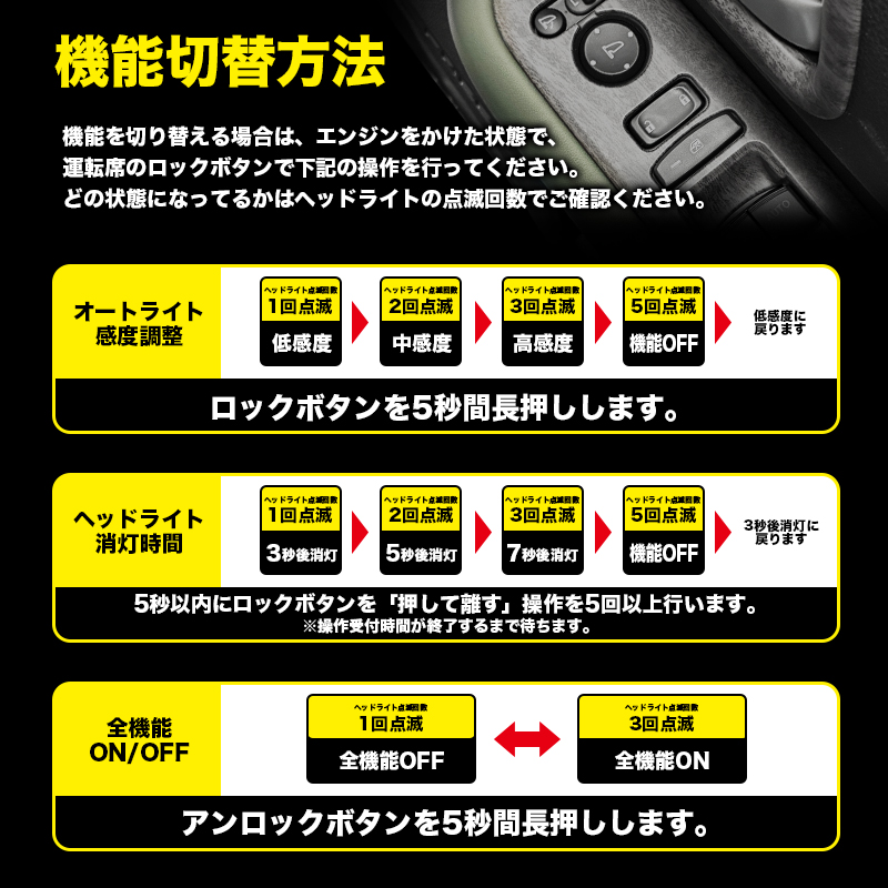 ホンダ フリード GT系 対応 オートライト感度調整　機能切替方法