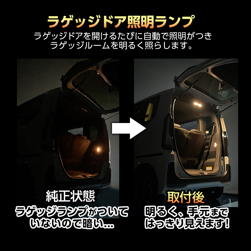 HONDA N-BOX・N-BOXカスタム JF5/JF6 専用  ラゲッジドア照明ランプ＆プロジェクションランプ＆警報ランプキット_ラゲッジドアランプ説明画像