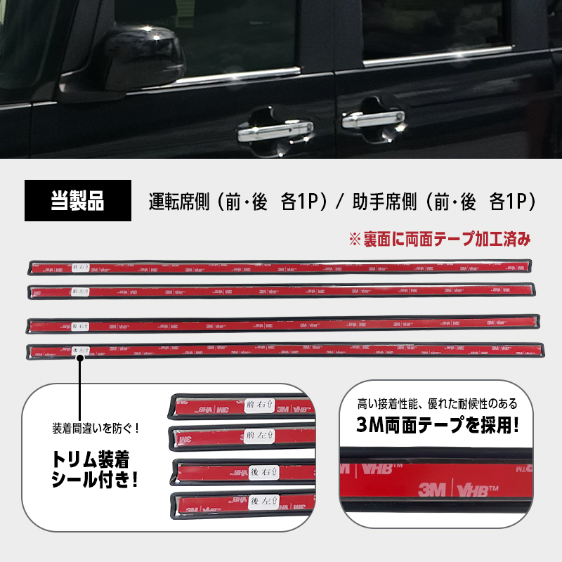 HONDA N-BOX N-BOXカスタム N-BOX JOY JF5/JF6対応 ウインドウトリム ウインドウモール ガーニッシュ 4P ステンレス製 製品の裏面詳細