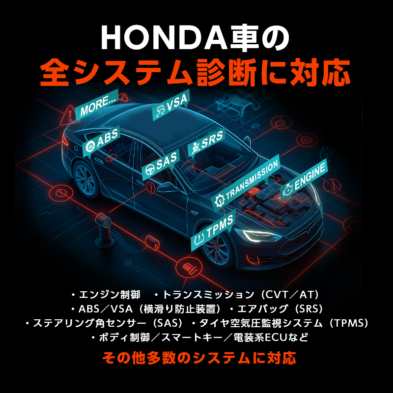 ホンダ全車対応|故障コード読み取り・消去|排ガスチェック・ライブデータ取得_ OBD + 全システム 診断ツール_トヨタ車両全システム診断イメージ画像