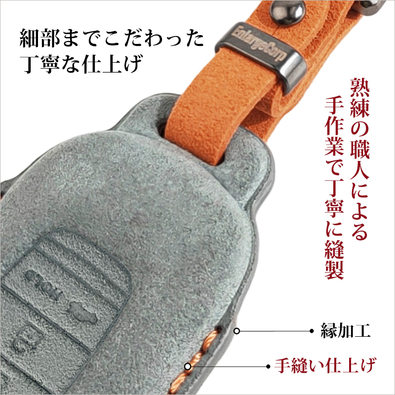 HONDA車両 専用 スマートキーケース 高級 スエード素材 手縫い 立体型押し 5ボタン|4ボタン|3ボタン |2ボタン_縫製・加工説明画像