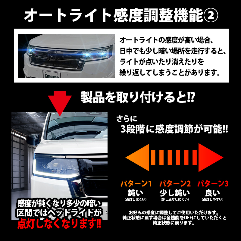 ステップワゴン (R4年5月〜) 5BA-RP6/RP7 6AA-RP8 対応 オートライト感度調整 ＆ ヘッドライト消灯キット　機能説明2