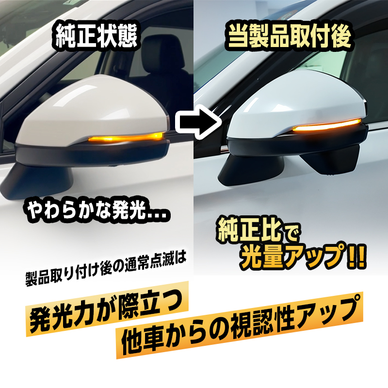 ホンダ ヴェゼル  RV3/4/5/6 対応 LEDドアミラーシーケンシャルウインカー_純正時と取付後の比較画像