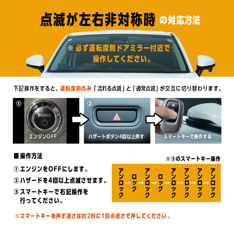 ホンダ ヴェゼル  RV3/4/5/6 対応  LEDドアミラーシーケンシャルウインカー_左右非対称だった場合の操作説明画像