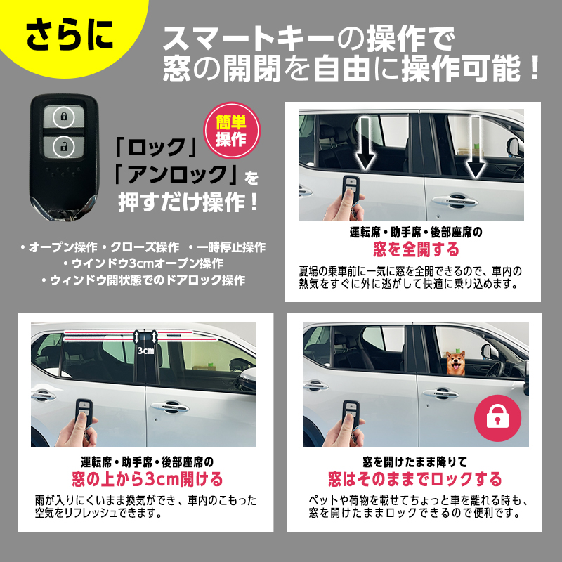 HONDA WR-V 対応  オートパワーウインドウキット 全窓 パワーウインドウ オート化 挟み込み防止機能_当製品取り付け後画像