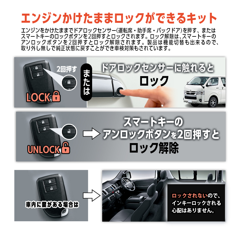 TOYOTA ハイエースバン　2026(令和8)年2月以降のお車 商品開発 来店モニター様募集_エンジンかけたままロックができるキット