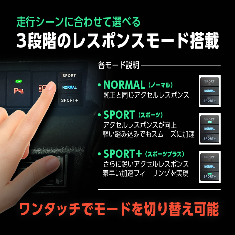  SUZUKI JIMNY ジムニー ノマド 対応 パワースロットルコントロールキット 3段階切替可能__レスポンスモードの説明画像