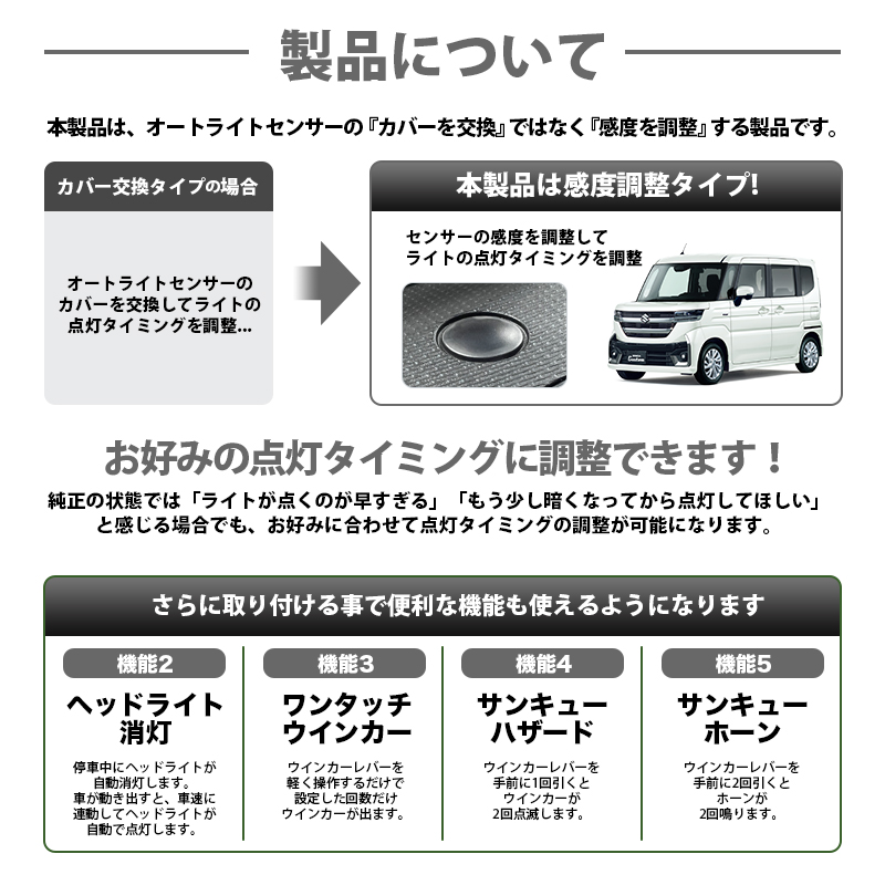 ジスペーシアカスタム  対応 オートライト感度調整＆5大機能キット　製品について