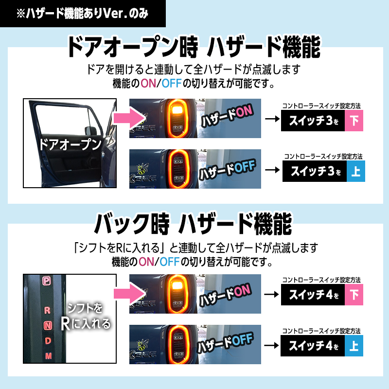 SUZUKI XBEE クロスビー MND1S 対応 車速 連動 オートドアロックキット ハザード 機能ありVer. / 機能なしVer.　自動ロック・アンロック機能_ハザード機能説明画像