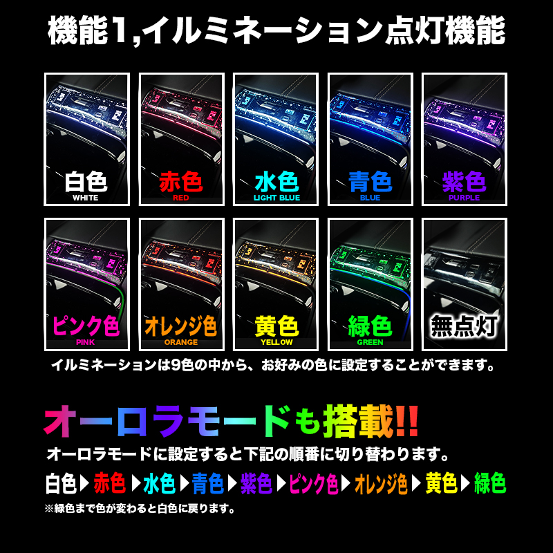 TOYOTA アルファード ヴェルファイア 40系 専用 スライドドア＆USB増設 センターコンソールユニット イルミ点灯機能