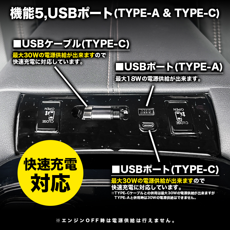 TOYOTA アルファード ヴェルファイア 40系 専用 スライドドア＆USB増設 センターコンソールユニット_USBポート