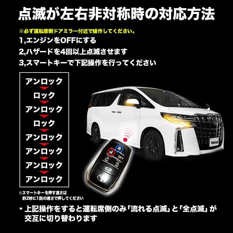TOYOTA アルファード ヴェルファイア 30系 対応 LEDドアミラーシーケンシャルウインカー 片側切替方法