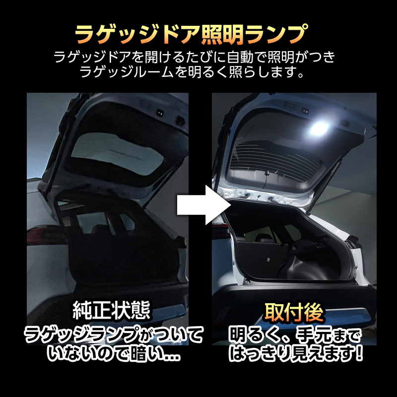 TOYOTA カローラクロス ラゲッジドア照明ランプ＆プロジェクションランプ＆警報ランプキット_ラゲッジランプ照明説明画像