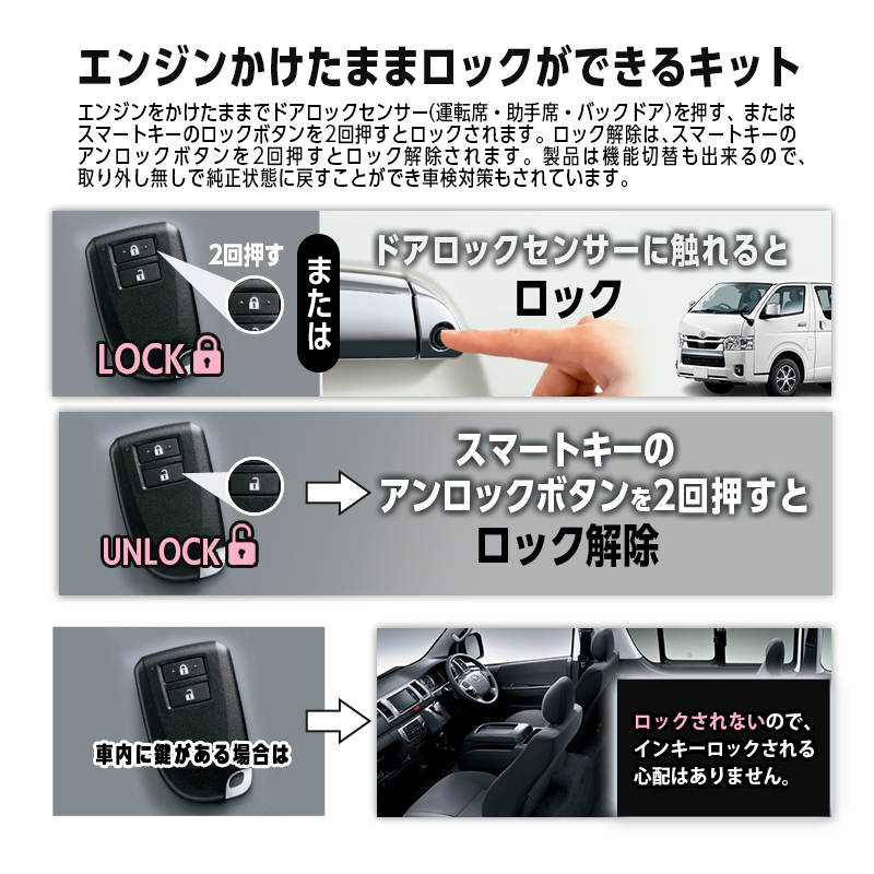 TOYOTA ハイエース200系8型 モニター募集画像_エンジンかけたままロックができるキット