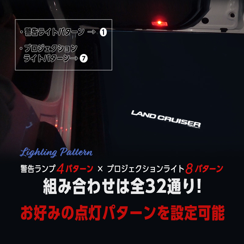 TOYOTA LAND CRUISER FJ ランドクルーザー FJ対応 高輝度 LED カーテシランプ ロゴ プロジェクションライト+ 警告灯ライト 2個セット_点灯パターン説明
