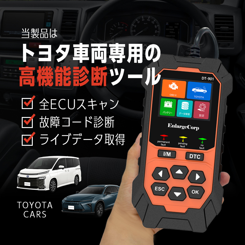 トヨタ全車対応｜故障コード読み取り・消去｜排ガスチェック・ライブデータ取得＿ OBD + 全システム 診断ツール_当製品画像