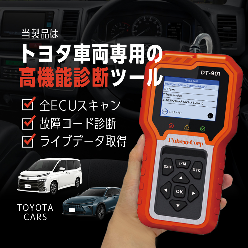 トヨタ全車対応|故障コード読み取り・消去|排ガスチェック・ライブデータ取得_ OBD + 全システム 診断ツール_当製品画像